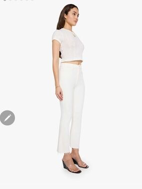 Mother Fray High-Rise White Cropped Flare Jeans